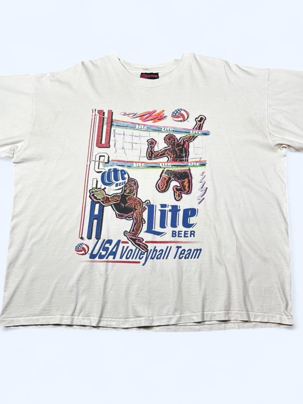 Vintage 90s Miller Lite USA Volleyball Team T-Shirt Holoubek Made in USA 2XL